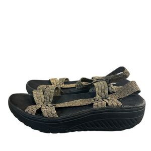 Corkys Woven Ankle Strap Wedge Sandals Womens 8M Bronze Metallic Shoes